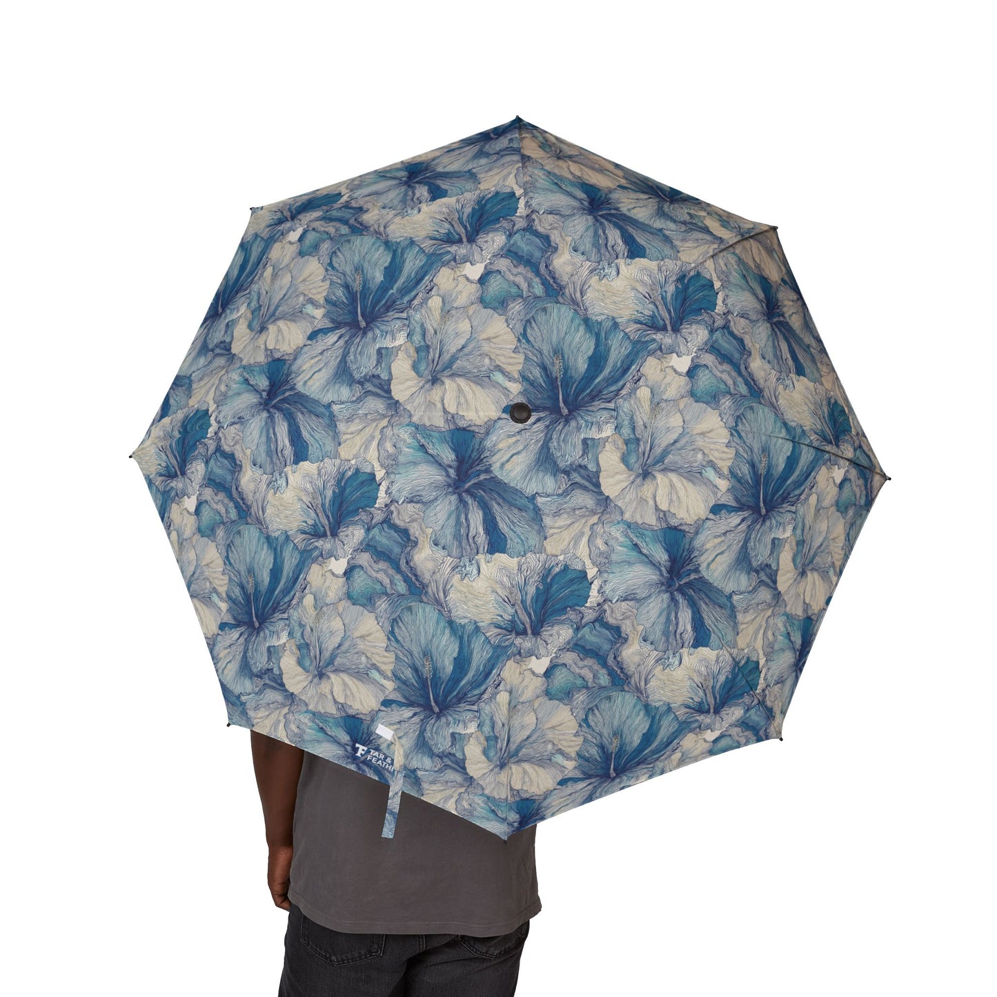 Blue Floral Foldable Umbrella