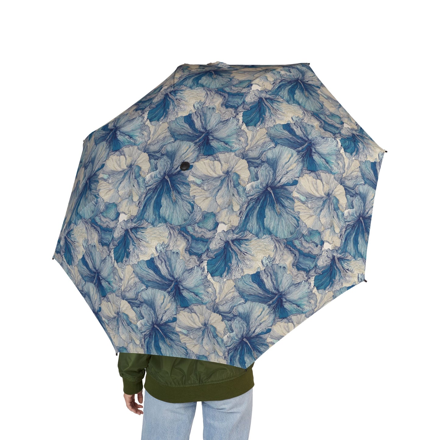 Blue Floral Foldable Umbrella
