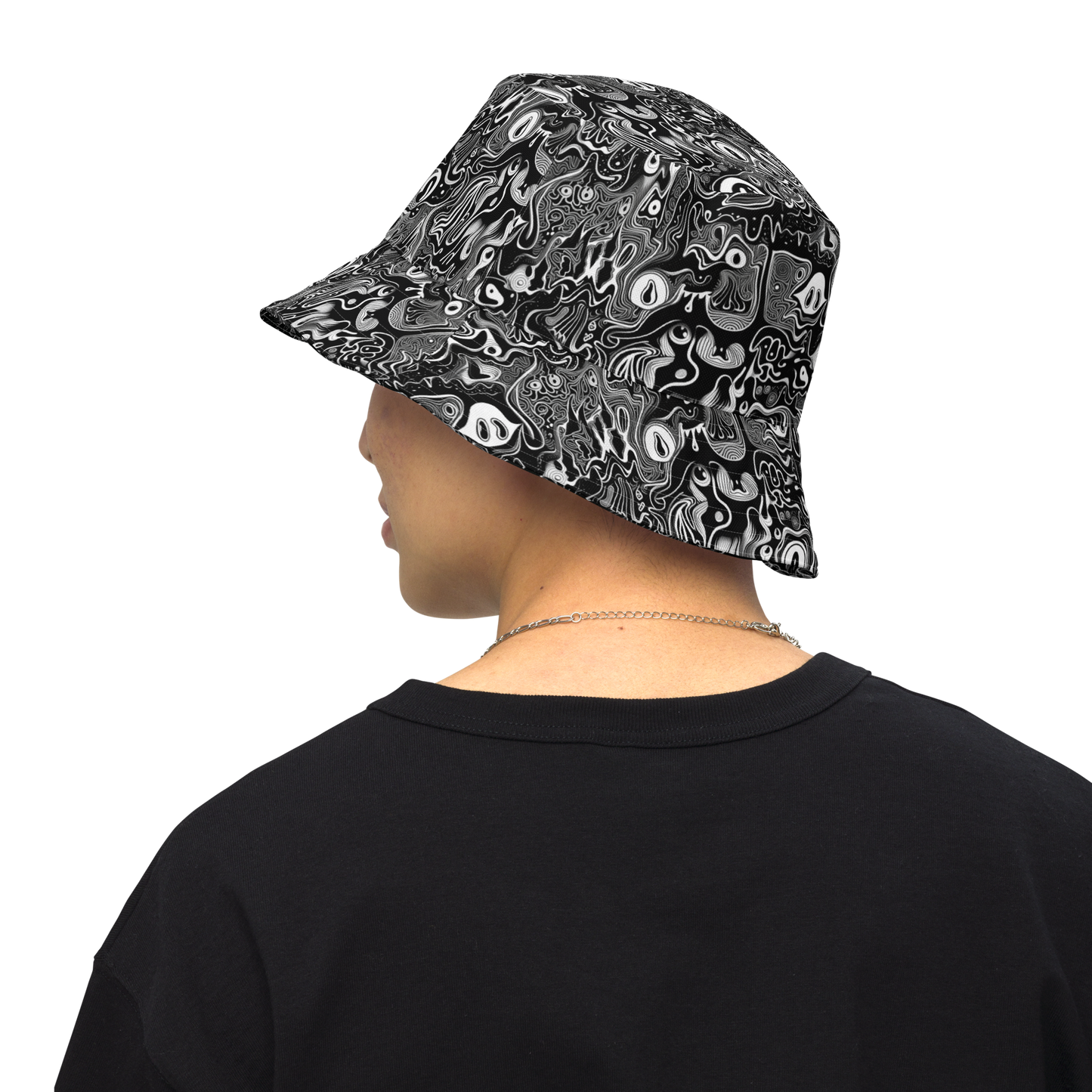 Black Floral / Doodle - Reversible Bucket Hat