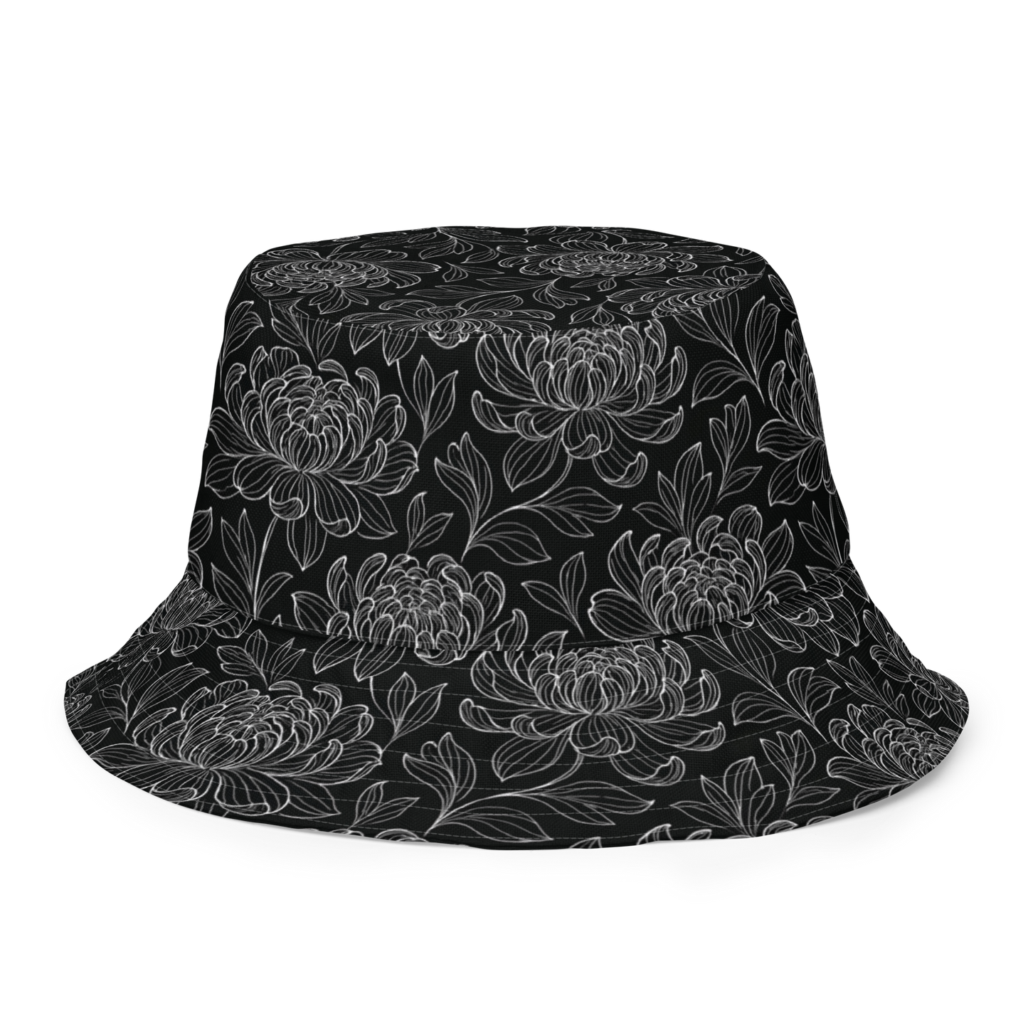 Black Floral / Doodle - Reversible Bucket Hat