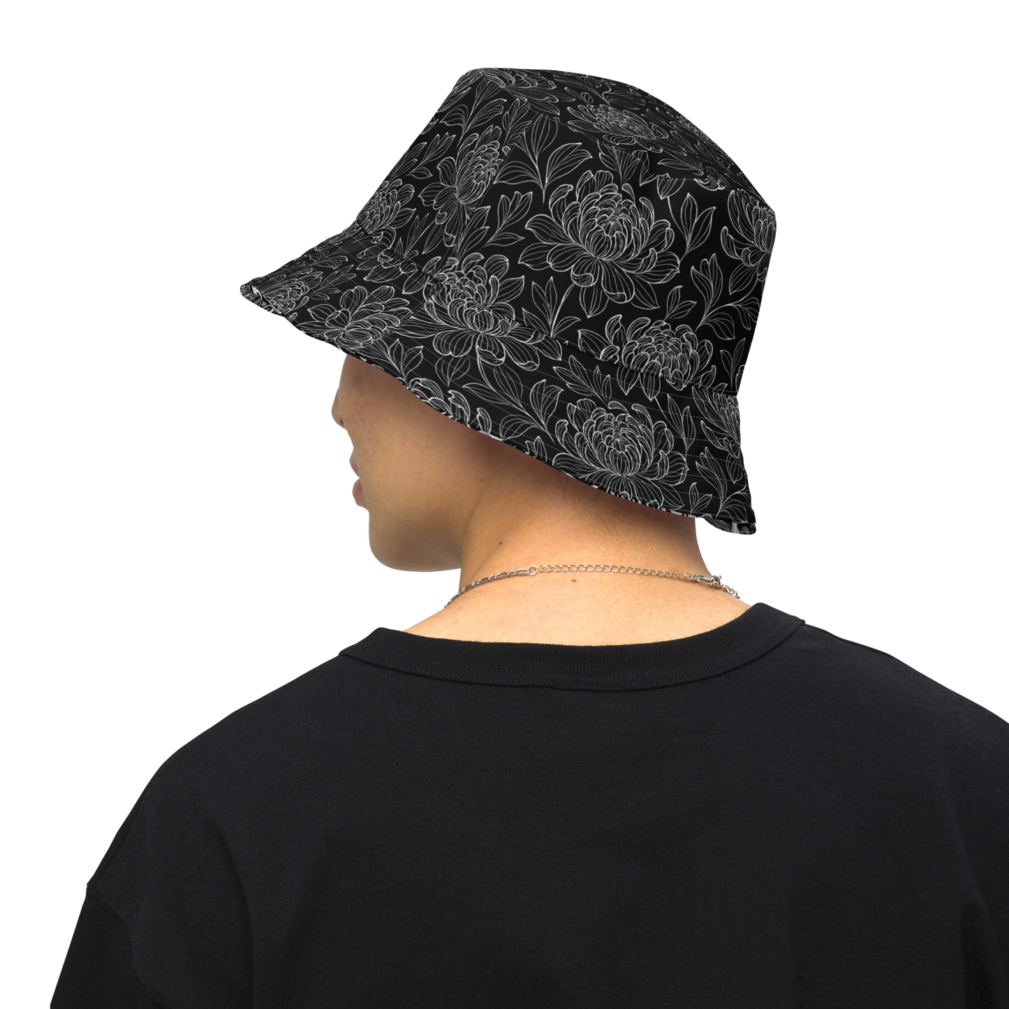 Black Floral / Doodle - Reversible Bucket Hat